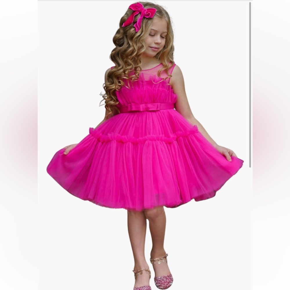 Mia Belle Girls Barbie pink Tulle dress